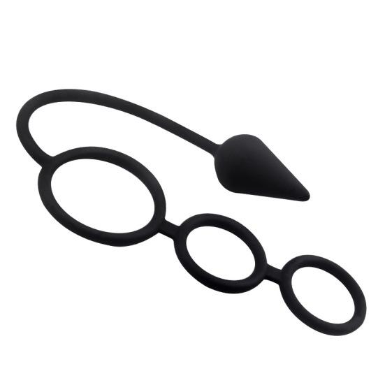 Men Time Delay Three Ring Cock Penis Lock Anal Butt Plug Prostate Massager Sex Toys