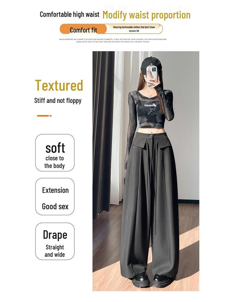 Women's Spring 2026 High-Waisted Lace-Up Wide-Leg Pants - Slimming, Casual, Floor-Length Scythe Style