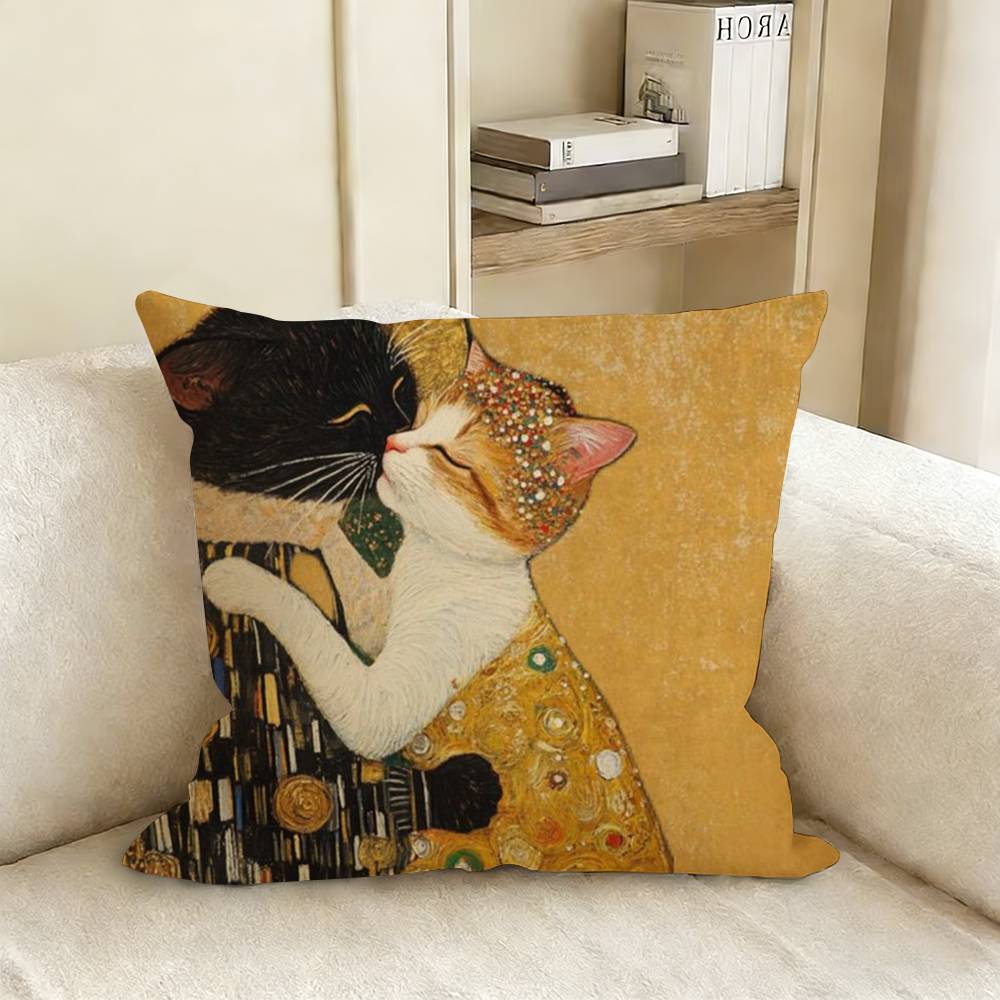 Funny Artistic Cat Painting Pillow Cover Sofa Cushion Cover Home Room Decoration Children Gift