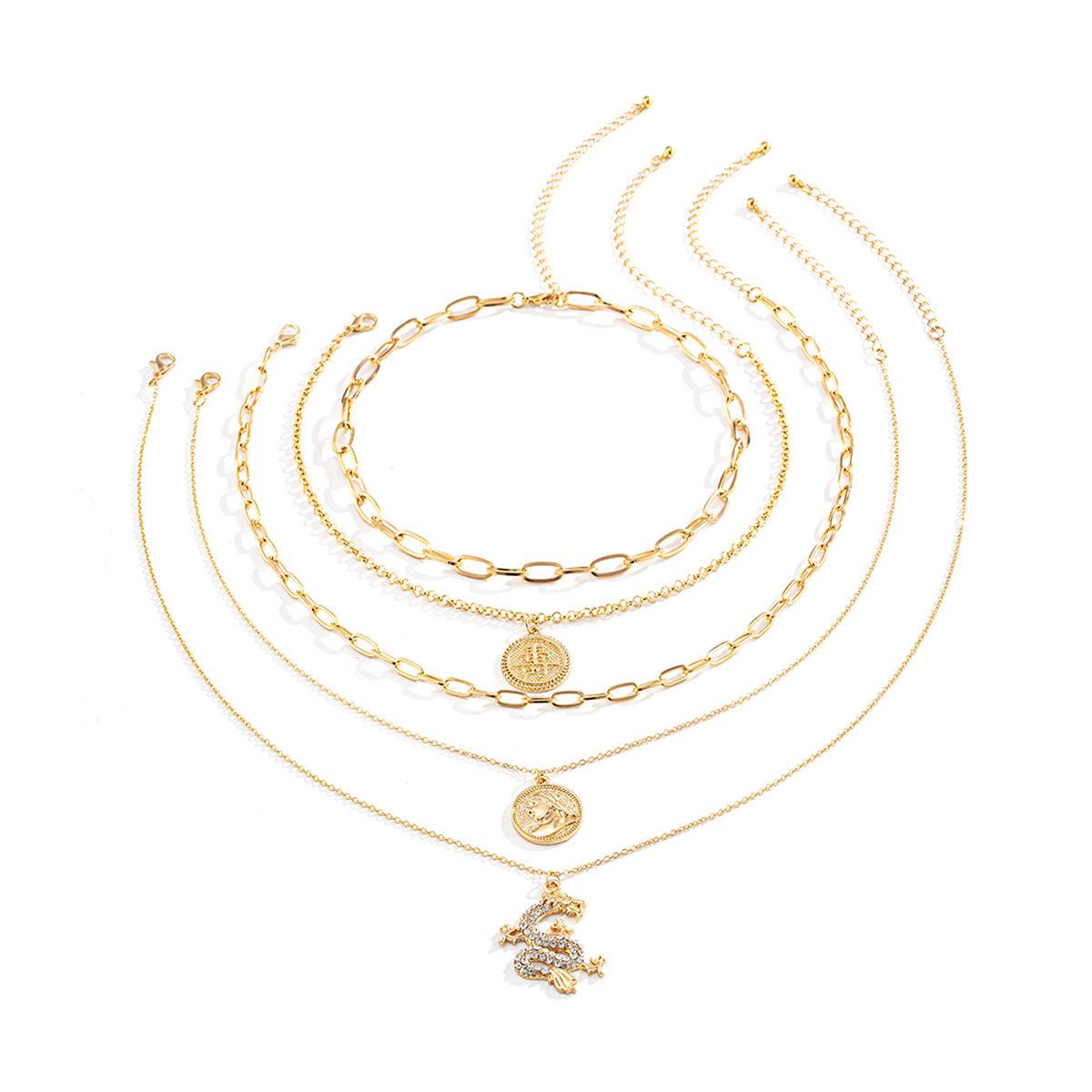 Accessories, Generous Temperament, Diamond-Encrusted Dragon-Shaped Necklace For Women, Personalized Fashion, Longevity Character Portrait Round Brand