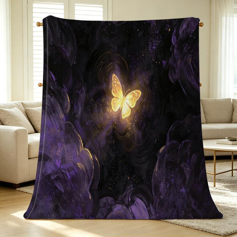 Thick Warm Flannel Blanket Starry Butterfly Design, Soft Cozy Throw for Home, Sofa, Guest Room, Christmas Halloween Decor