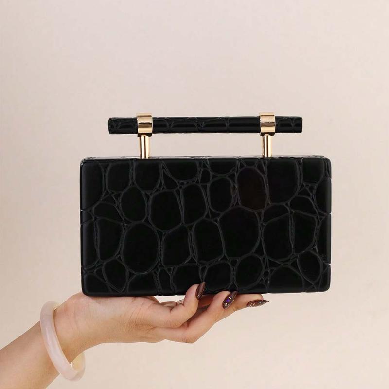 

Luxury Crocodile Patterned Handbag Women High-end Hardware Lock With Unique Handle Evening Bag Metal Chain Square Crossbody Bag 11x4x20cm чёрный