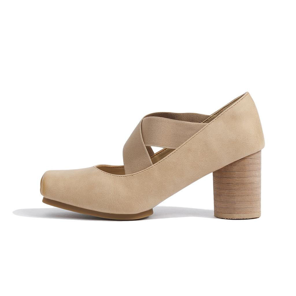 Heels Women Shoes Leather Mary Jane Single Shoes Retro Cross Strap Square Head Comfortable Thick Heel High Heel Ballet Shoes