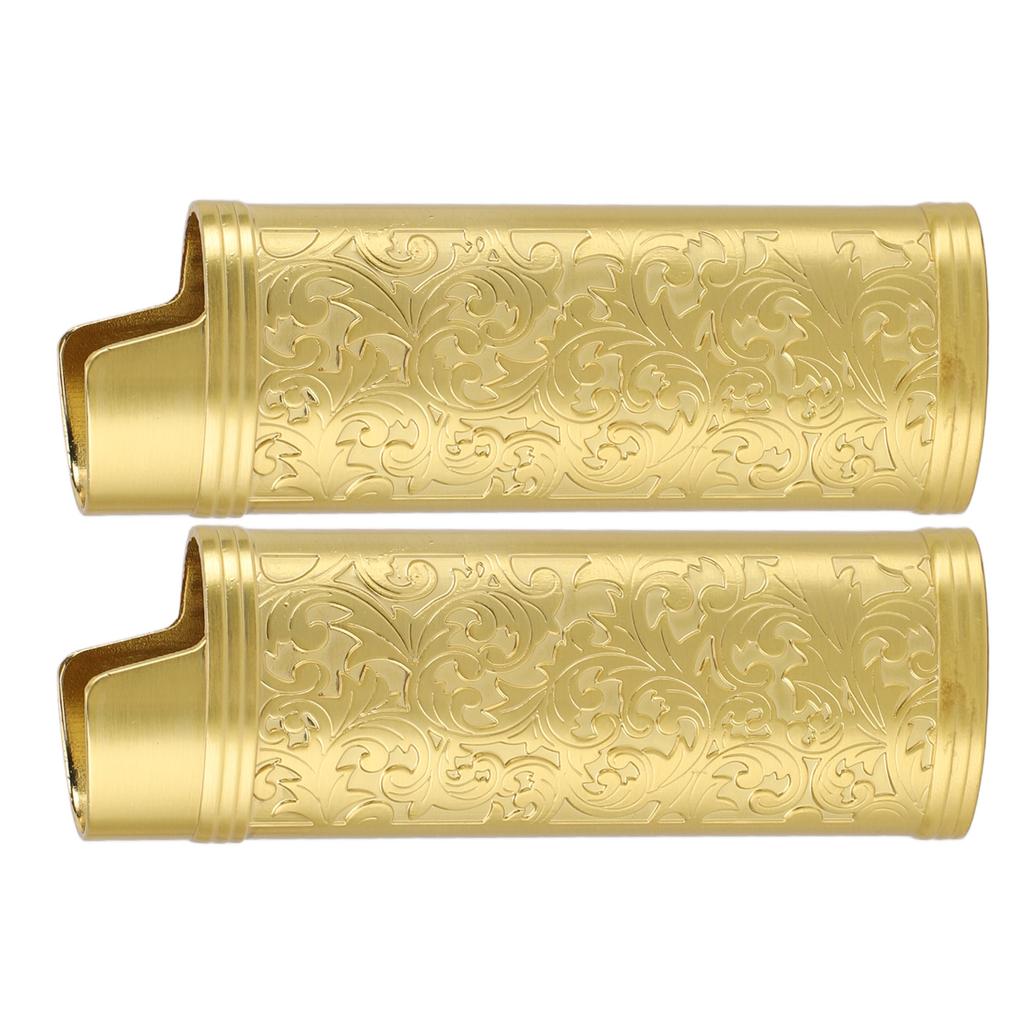2 Pcs Lighter Case Zinc Alloy Vintage Floral Stamped Classical Elegant Lighter Sleeve Cover Gold