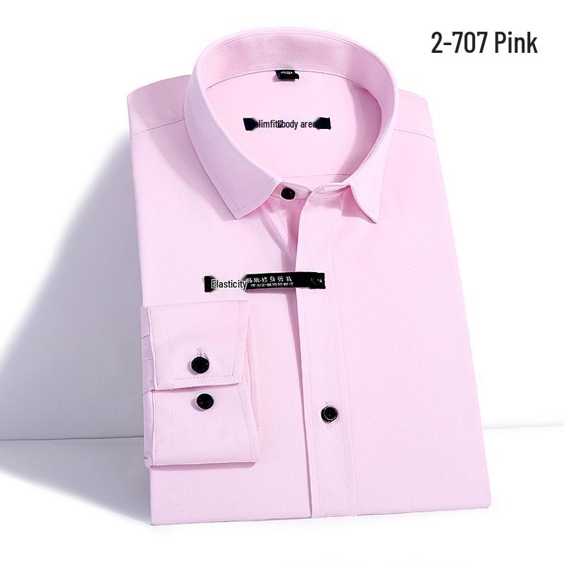 Heren Slim Fit Businessoverhemd met Lange Mouwen en Zak - Effen Kleur voor Lente en Herfst