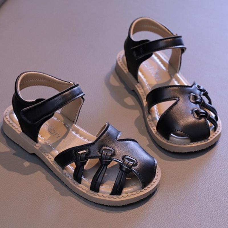 Summer Woven Roman Sandals, Closed-Toe Soft Sole Beach Shoes for Girls