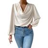 Chiffon Long-Sleeved T-Shirt Loose Draped V-Neck Top Pull On Tees for Women