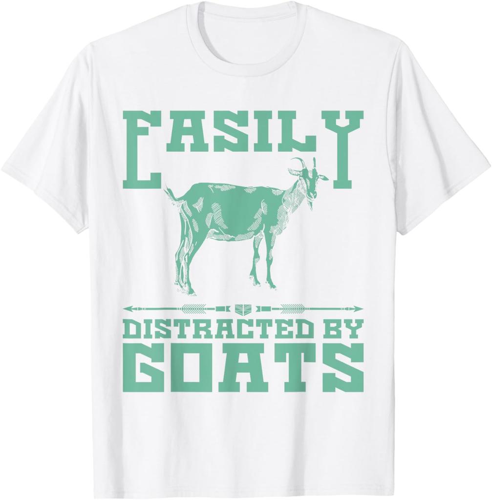 Easily Distracted By Goats Graphic TShirt Mens Casual Short Sleeve Crew Neck Tee