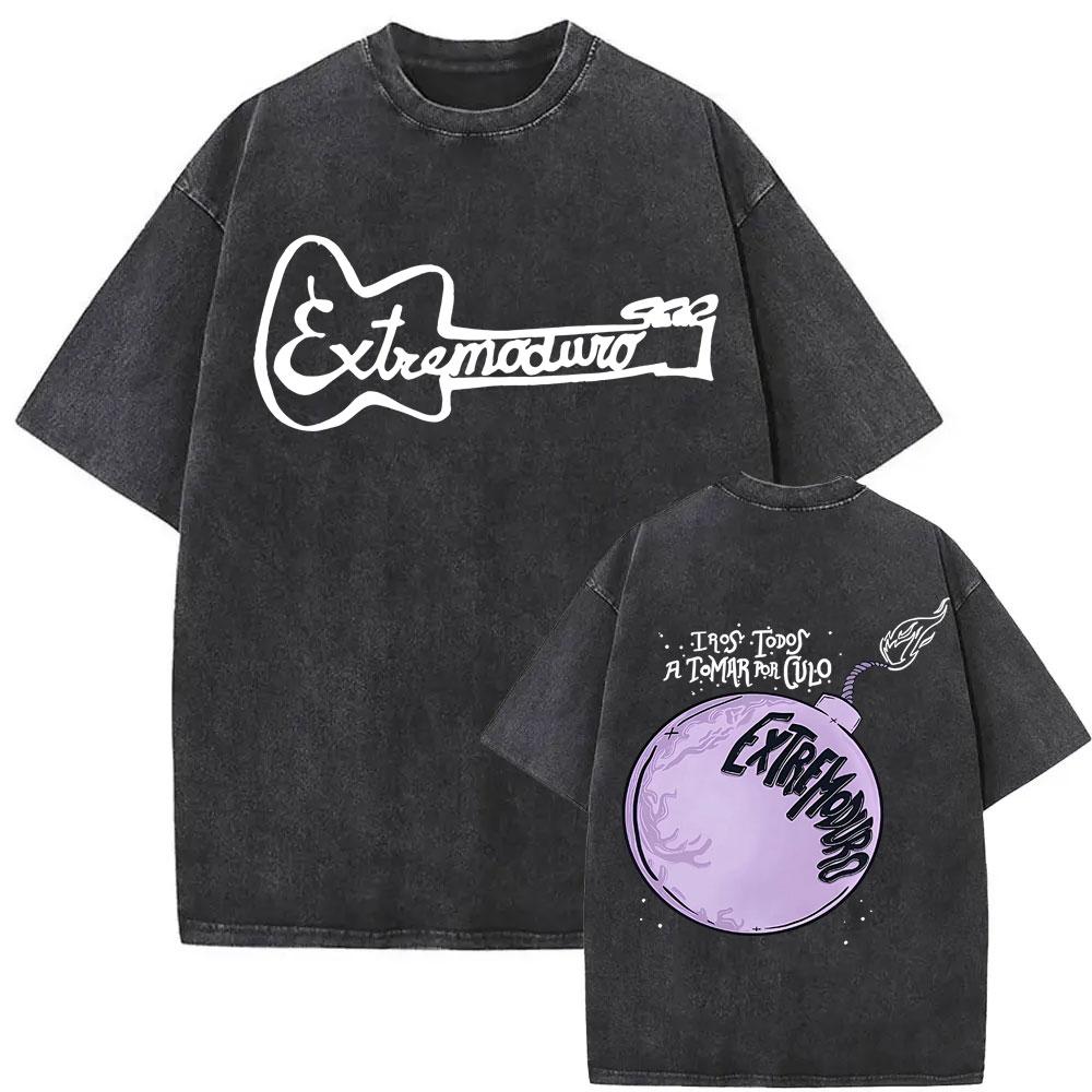 Rock Band EXTREMODURO Tour Vintage Gewaschenes T-Shirt Herren Mode Hip Hop Street T-Shirt Männlich Gothic Retro Übergroße T-Shirts