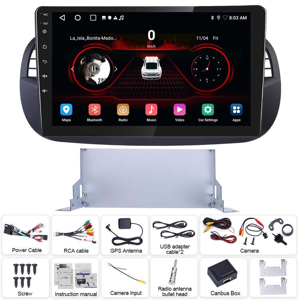 Navigation System, compatible with 2007–2015 Fiat 500, Android 15, 9-inch screen, built-in CarPlay and Android Auto, 2+32GB