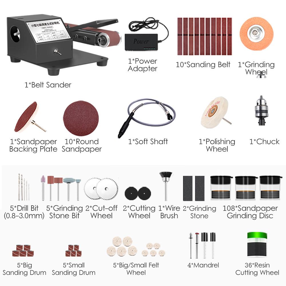 

Мини ленточная шлифмашина 350 Вт/250 Вт, портативная электрическая шлифовальная полировальная шлифовальная машина, бесступенчатая скорость, многофункциональный набор шлифовальных инструментов