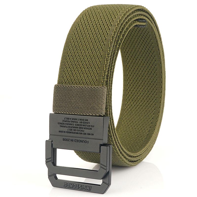 

Unisex Black Metal Double Ring Buckle Elastic Canvas Belt for All Seasons 120 cm