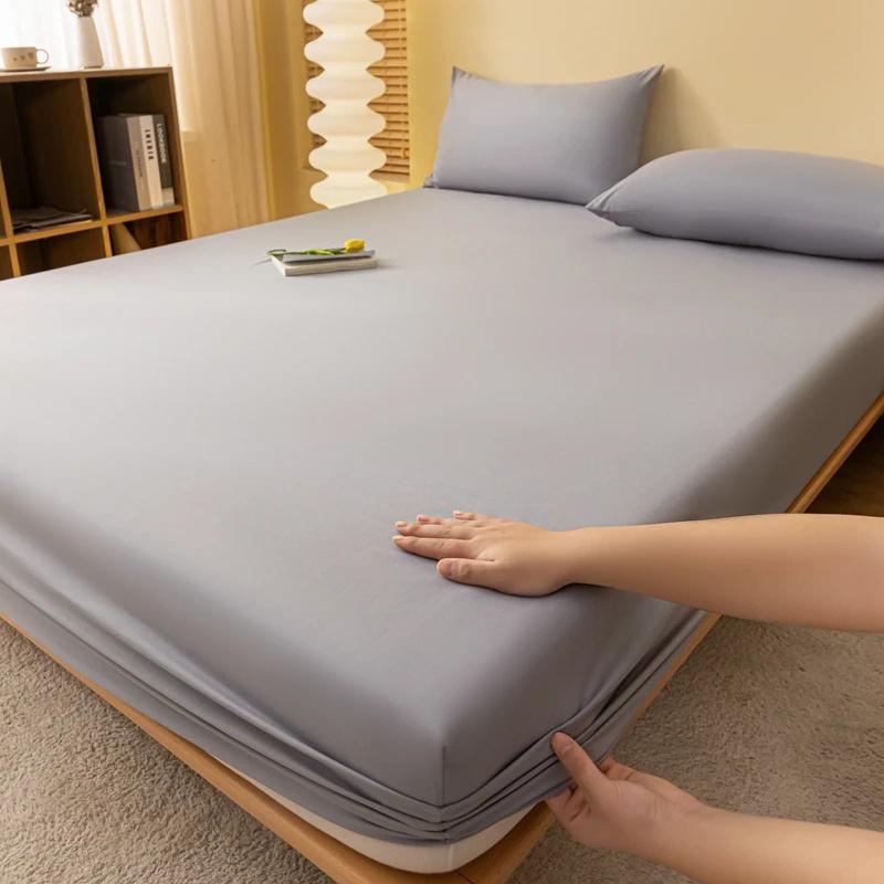 1PC Bed Fitted Sheet Bed Mattress Cover Solid Color Bed Linen Non Slip Mattress Covers Bedsheet Soft and Breathable