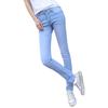 New Autumn and Winter Large Size High Waist Sky Blue Solid Color Jeans Women's Trousers Elastic Trousers Women's