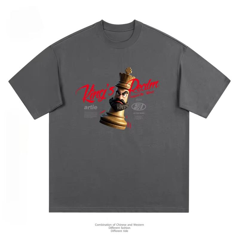 Summer Chess Printed Short Sleeve T-shirt Boys Casual Fashion Loose Cool Feeling Heavy Cotton Breathable Short Sleeve Tee