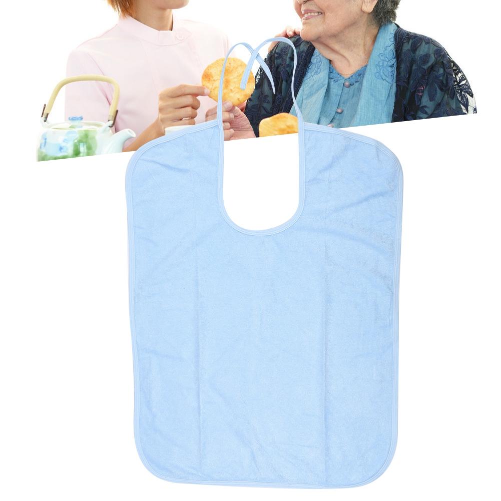 Elderly Waterproof Bib Adult Mealtime Saliva Towel Dining Apron Clothes Protector Light Blue M