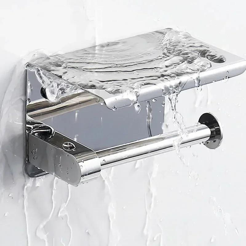 Stainless Steel Toilet Paper Holder with Phone Shelf Bathroom Tissue Holder Toilet Paper Roll Holder