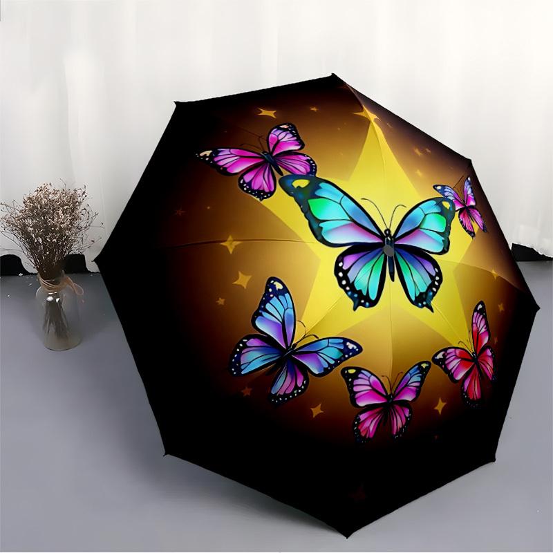 1pc Butterflies Star Automatic Opening/Closing Umbrella with Operation & Windproof Canopy - Folding Design, Holiday Gift yy260225185