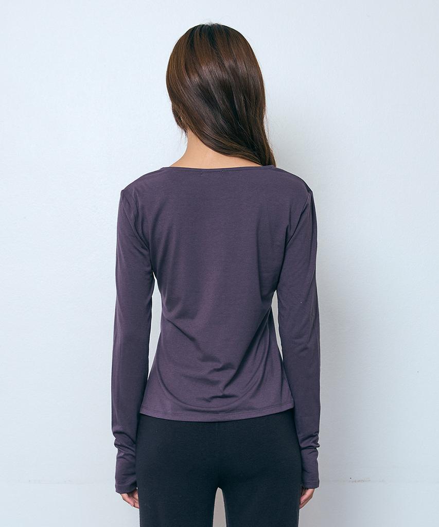 PISCESS Side Slit Long Sleeve Top_Charcoal