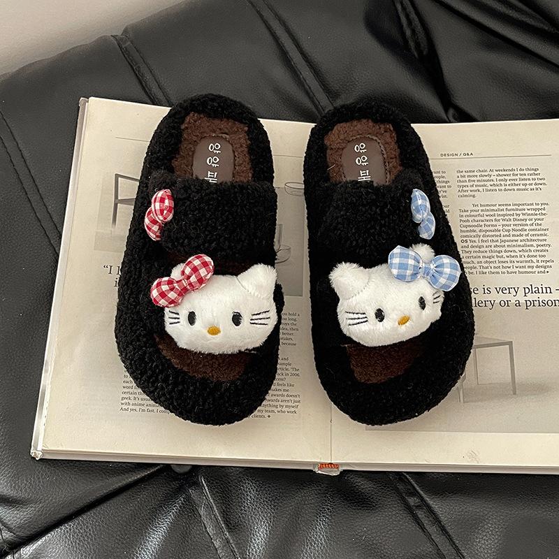 

Piaohong cute kitten bow bag head fluffy slippers women s 2025 autumn and winter new outer wear thick-soled thermal slippers 35 чёрный