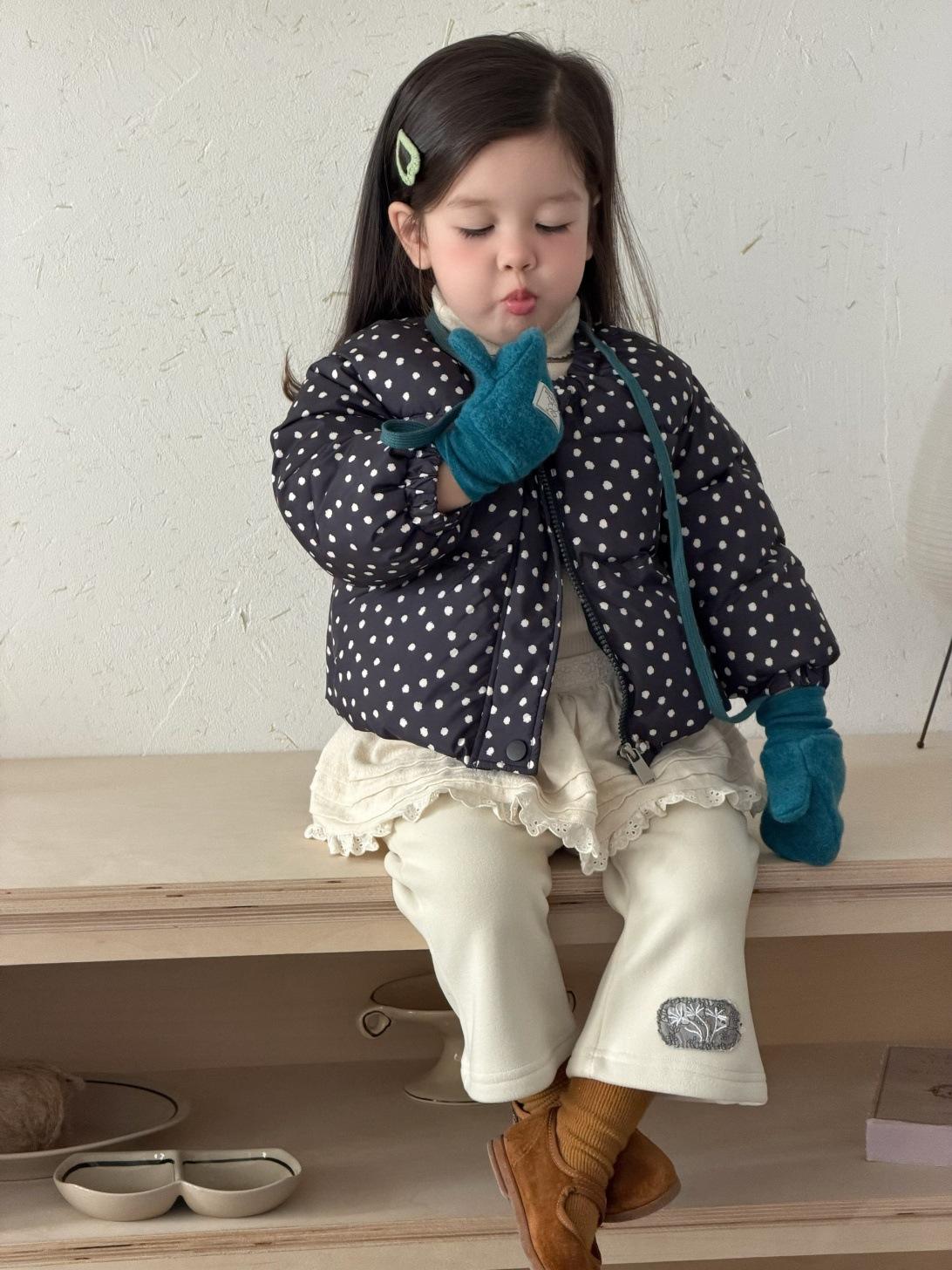 Детская зимняя стеганая куртка в горошек Детская одежда Зимняя одежда для малышей Костюм для девочек 73CM