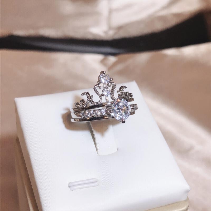 White Copper Hand Jewelry Ring Double Layer Crown Women's 2 Piece Combination Ring European and American Style Jewelry