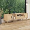 Spacious 180 Cm TV Cabinet with Rattan Decoration, 2 Doors and One Drawer, Solid Wood Legs, Provides Space for an 80-Inch TV, TV Storage Cabinet