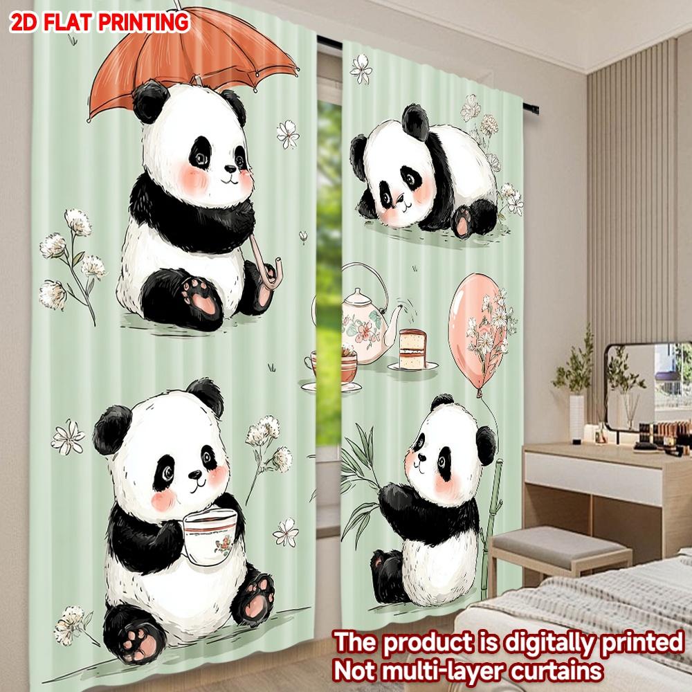 Set Of 2 Flat Printing Happy Valentine Day Drapes Cute Panda Digital Printed Polyester All Season Party Holiday Decor Curtain Made