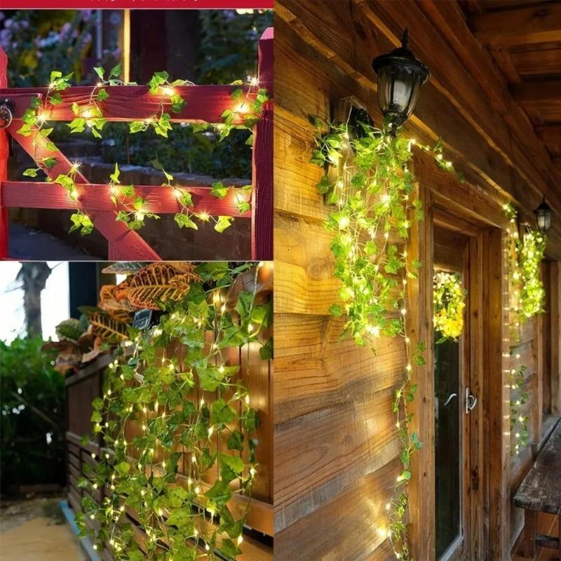 2M/4M Fairy Lights ivy String LED Solar Light Vine Maple Leaf Waterproof Garland Solar Lamp Christmas for Garden Decoration