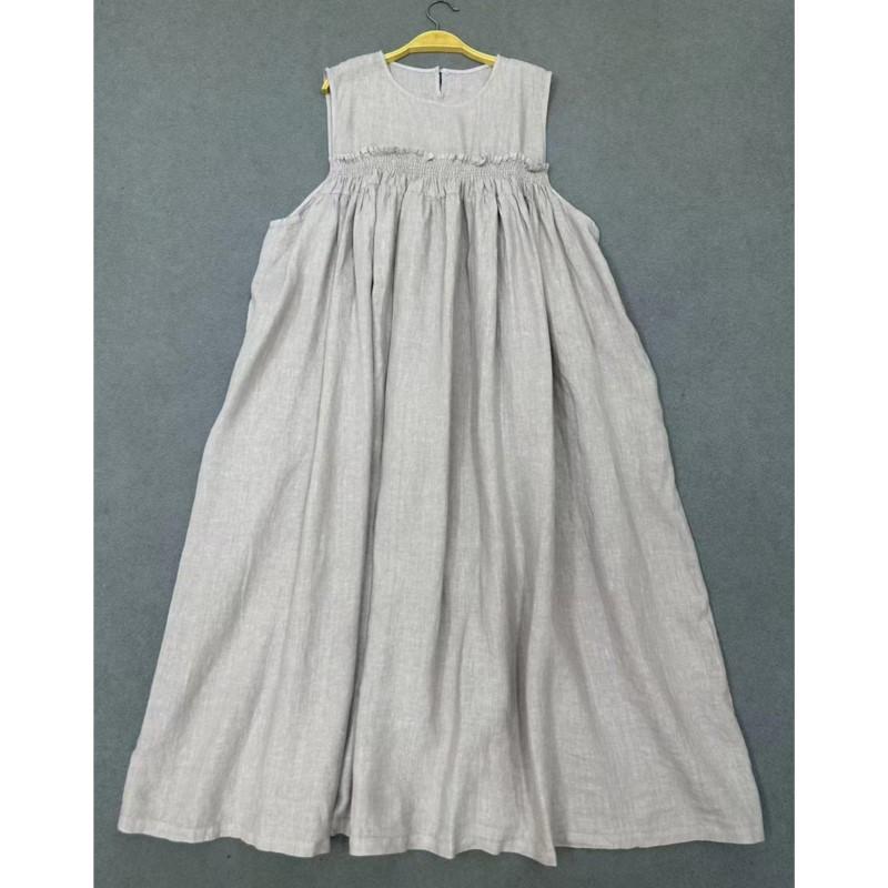 Johnature Casual Sleeveless Style Dress For Women Summer Casual Loose Simple Elastic Waist Dresses