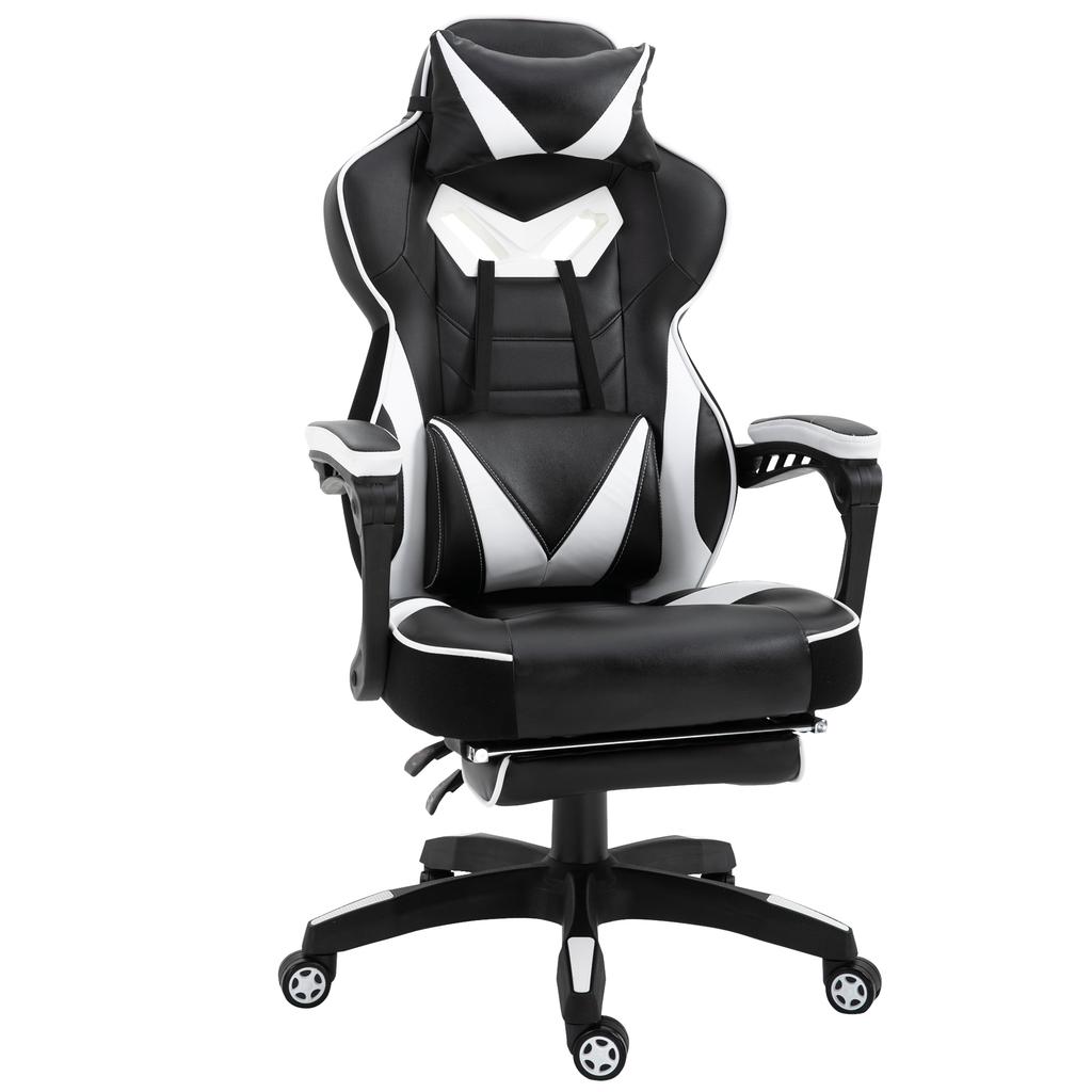 Ergonomic Gaming Chair Comfortable Office Chair With Footrest Headrest And Lumbar Cushion Adjustable Height Black And