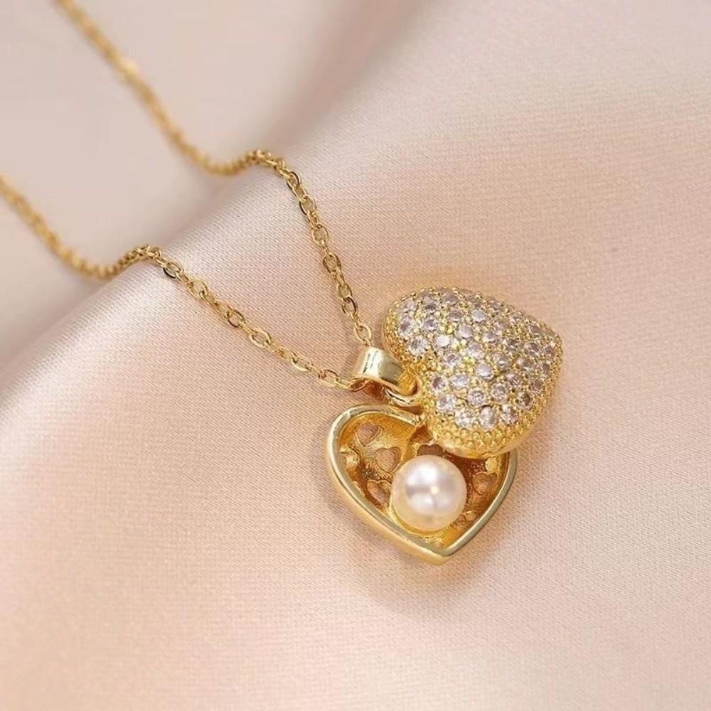 Elegant Oyster Necklace Fashionable Clavicle Chain Trendy Peach Heart Pearl Necklace  Women