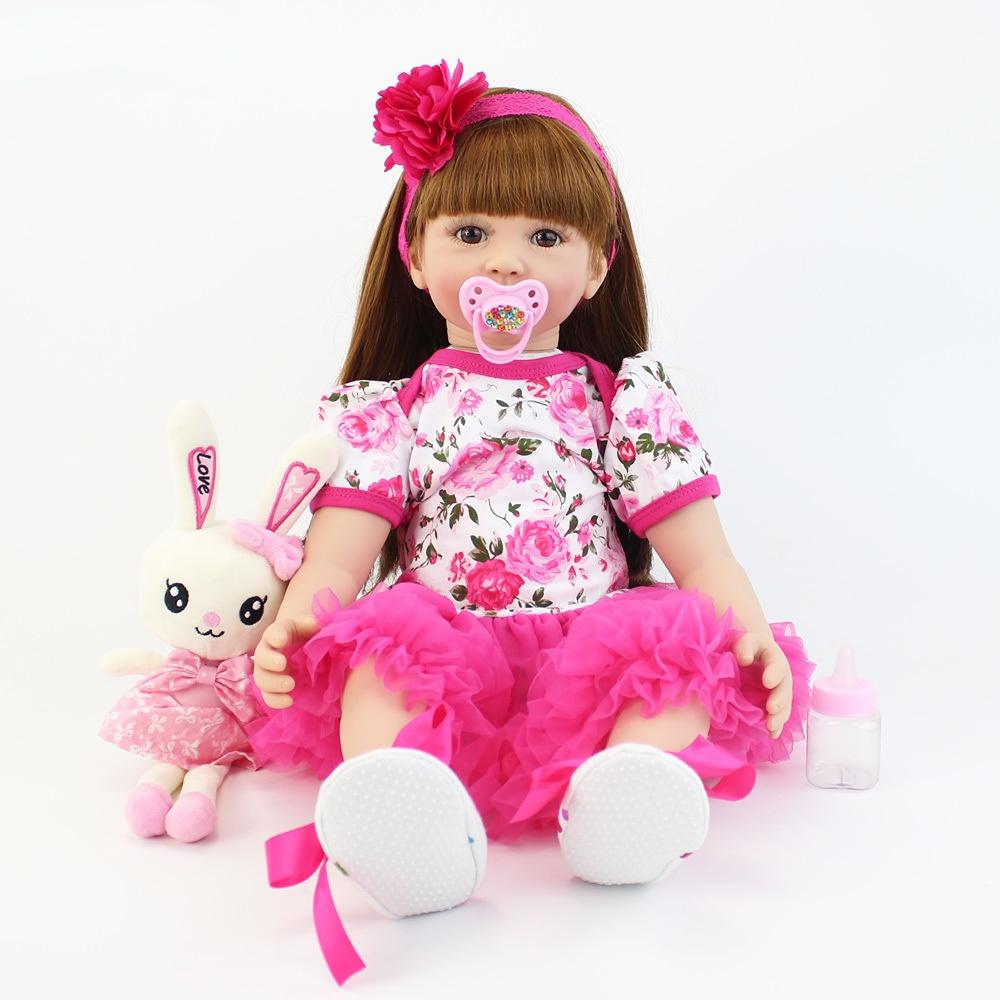 

BZDOLL 60cm 24inch Like Real Soft Vinyl Reborn Baby Vinyl Doll Lovely Princess Toddler Girl Kids Birthday Gift cloth body doll