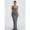 Women's Long Sleeve Slim Fit Corset Strappy Solid Bodycon Maxi Dress, Casual Pure Aesthetic Evening Dress for Europe America