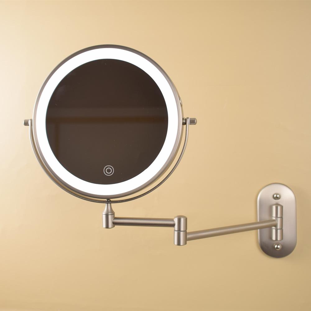 Wall-Mounted LED Makeup Mirror with Magnifying Glass, No-Drill, Retractable - Ideal for Bathroom & Dressing Table