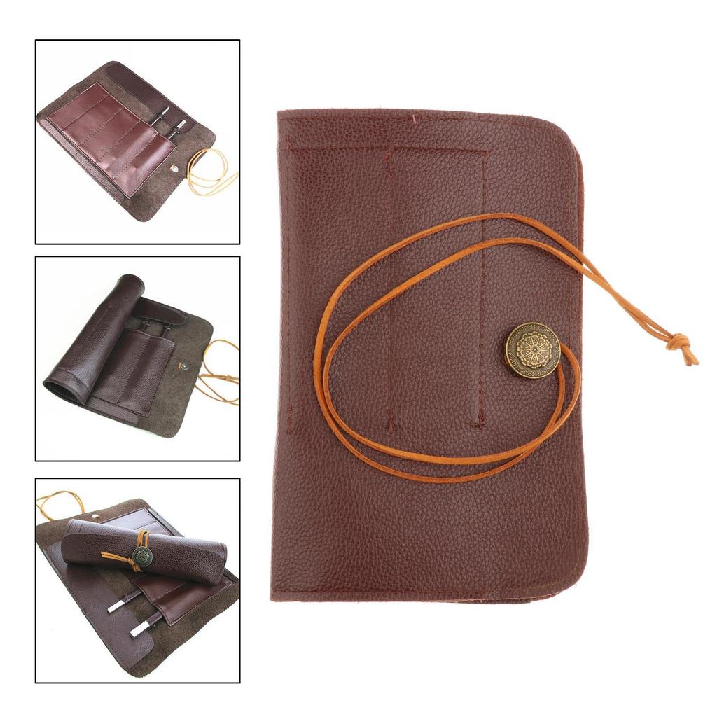 Portable Leather Knife Bag Roll Up Case Travel Tool Organizer for Outdoor Camping and Culinary Use