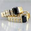 Classic Golden Plated Black Synthetic Zirconia Hoop Earrings for Women's Exquisite Banquet Festival Jewelry Accessories