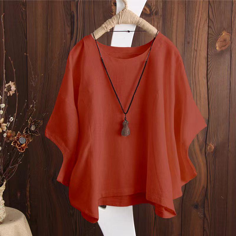

2022 Women s Loose-Fit Cotton Linen Short-Sleeve Batwing Top XXXL червоний/помаранчевий