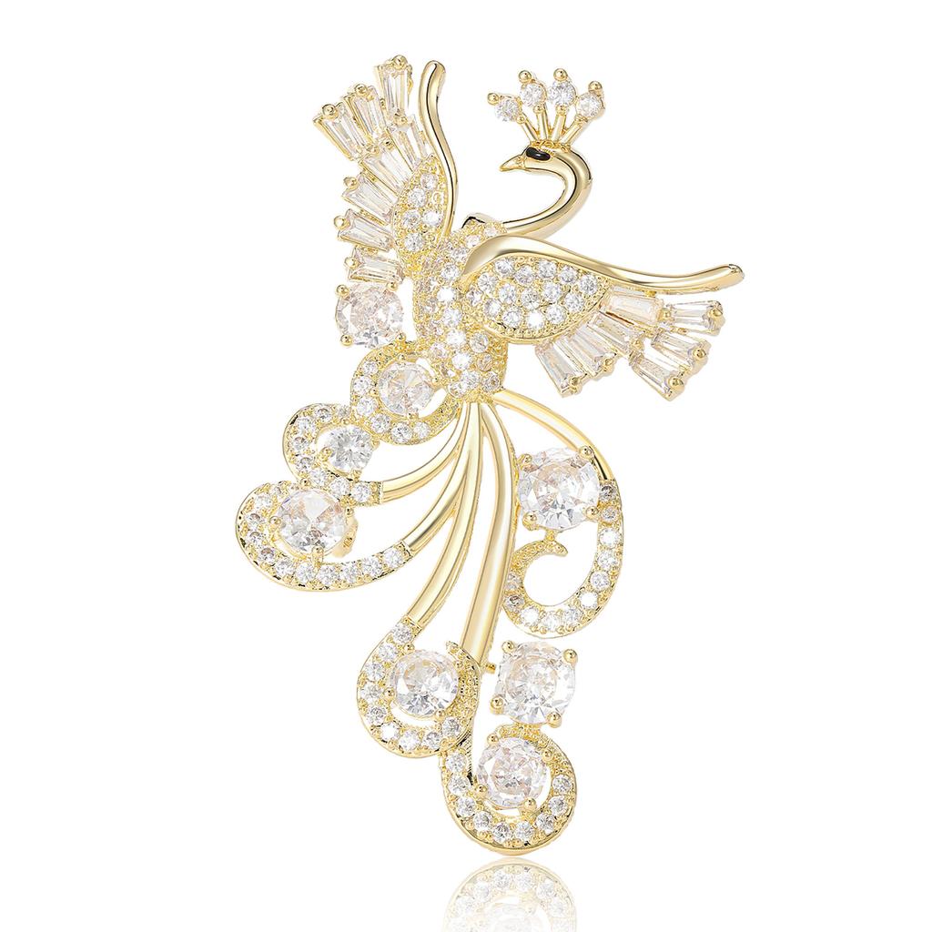 Luxury Copper Zircon Diamond Phoenix Brooch Niche High Sense Women'S Clothing Accessories Corsage Animal Pin