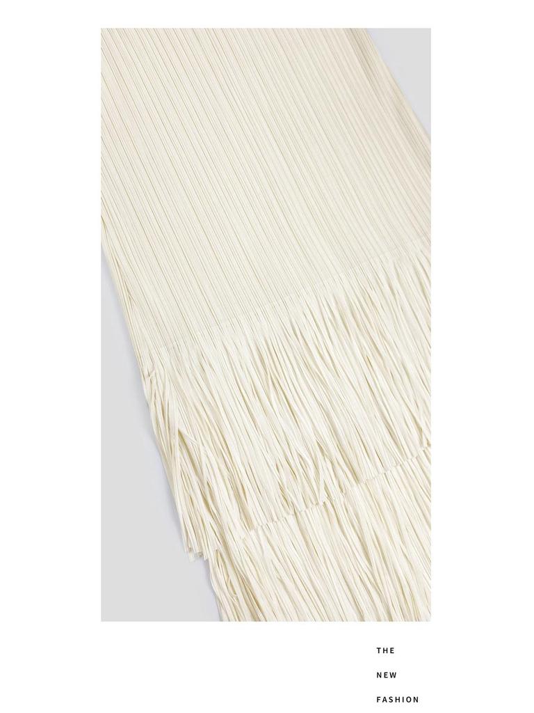 2025 Summer Pleated Tassel A-line Midi Skirt – High Waist Commute Design for Women