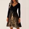 Women's Casual Fashion V Neck Long Sleeve Christmas Printed Party Vintage Long Dresses