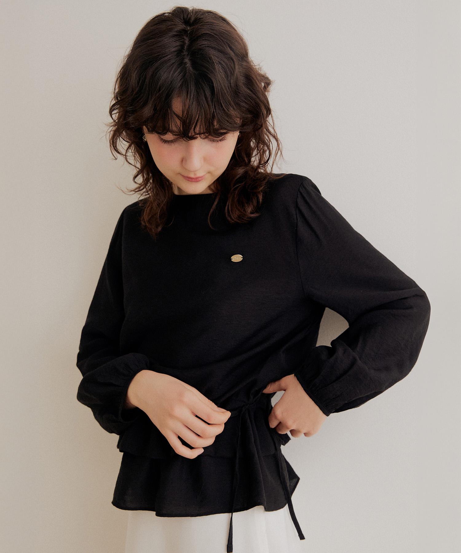 Adowl Drawstring Flare Blouse - Black Black/Free