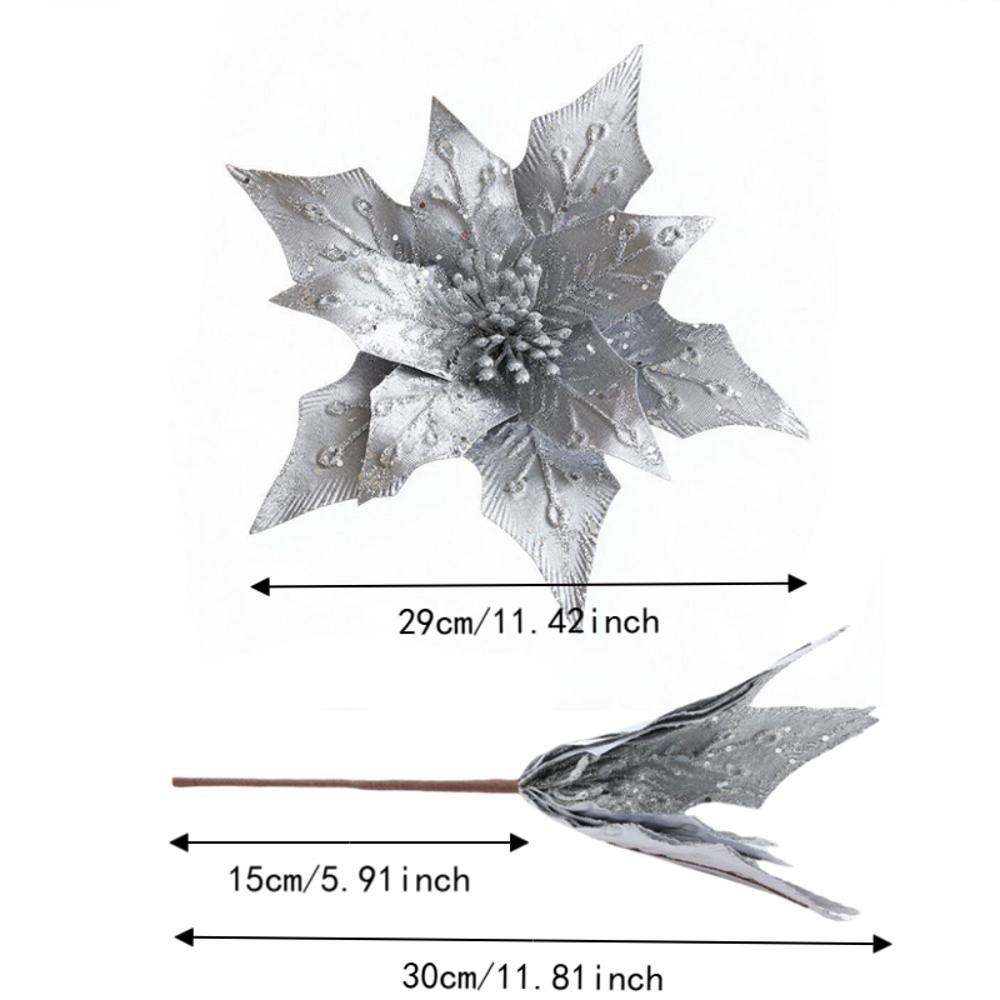 Fabric Christmas Glitter Flower 29 CM Christmas Tree Decorative Flowers Xmas