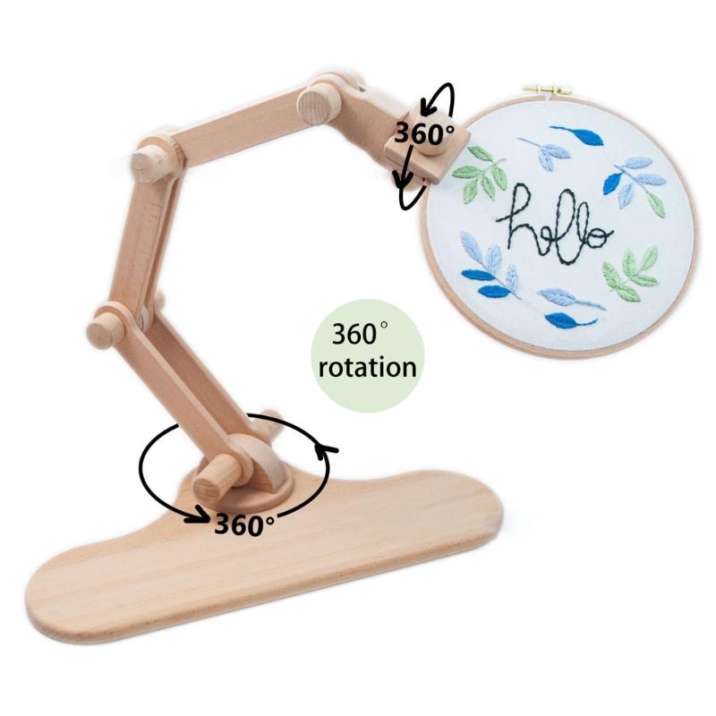 Wooden Embroidery Hoop 360Degree Rotated Adjustable Desktop Stand Cross Stitch Rack Frames Rings Adults Gifts Sewing