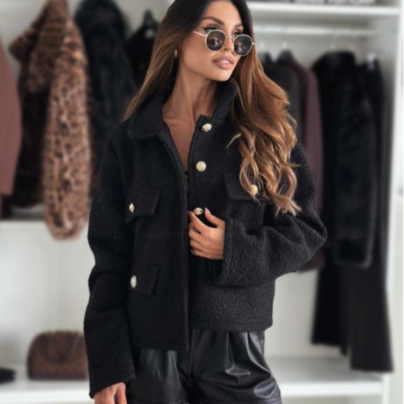Autumn Winter Turn Down Collar Plus Size Women's Jacket Long Sleeve Fashion Casual Woolen Coats Women Elegant Vintage Solid Loose Short Jackets 24999