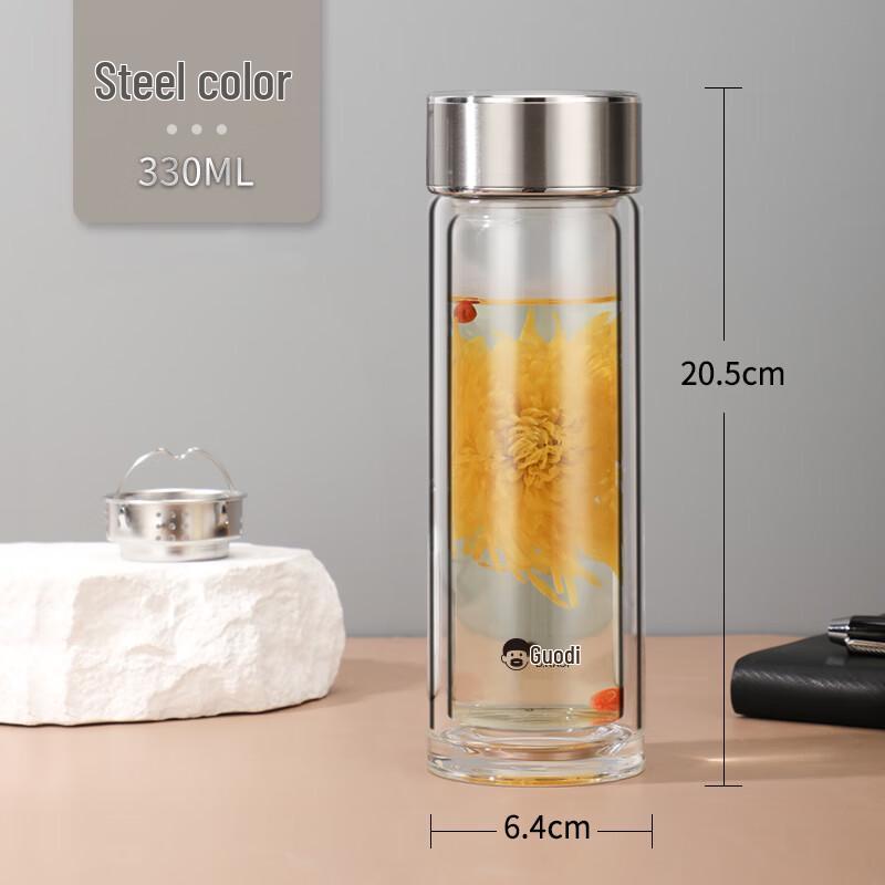 DKADI 330ml Double-Wall Borosilicate Glass Tea Mug