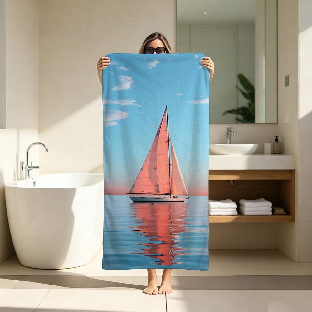 Mi nimal Sailboat Ocean Towel ultra-fine fiber quick drying absorbent bath towel, outdoor swimming sports towel