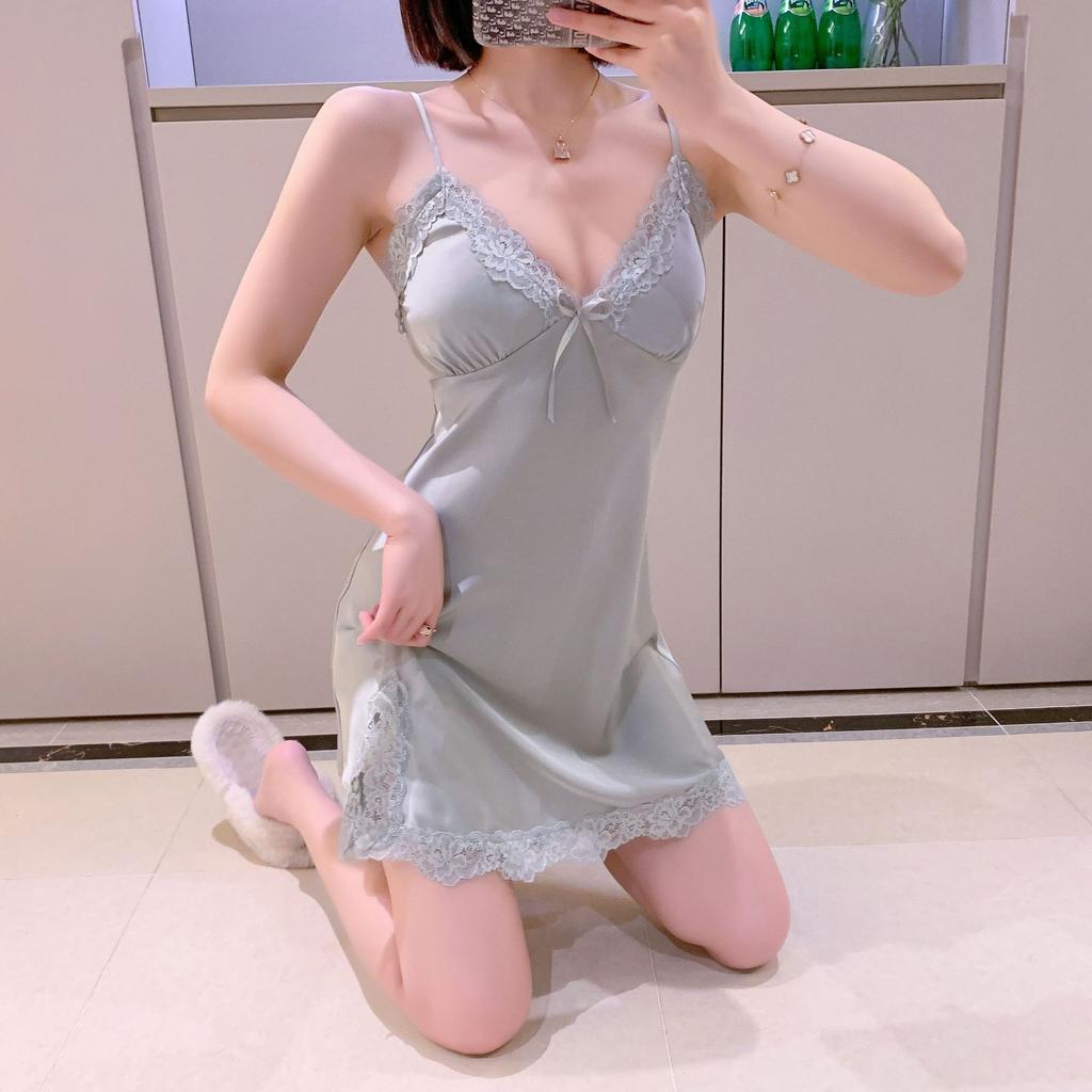 Long-sleeved Pajamas Women's Summer Ice Silk Thin Sleeping Dress Two-piece Set Spring and Autumn Sexy Pure Desire Wind Backless Loungewear