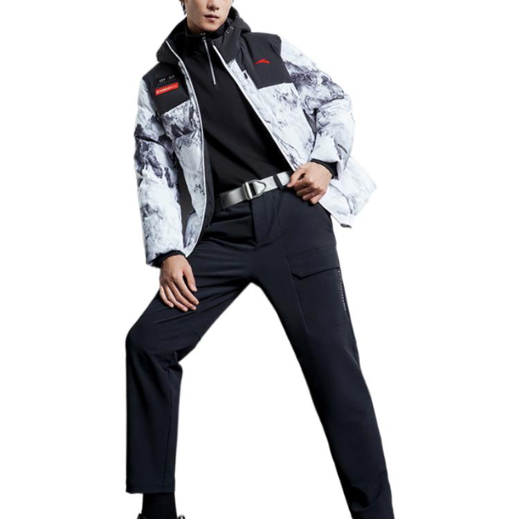 Anta Comprehensive Training Series Full-Print Logo Zip Hooded Down Jacket Men Outerwear Pure-White 152247919-4