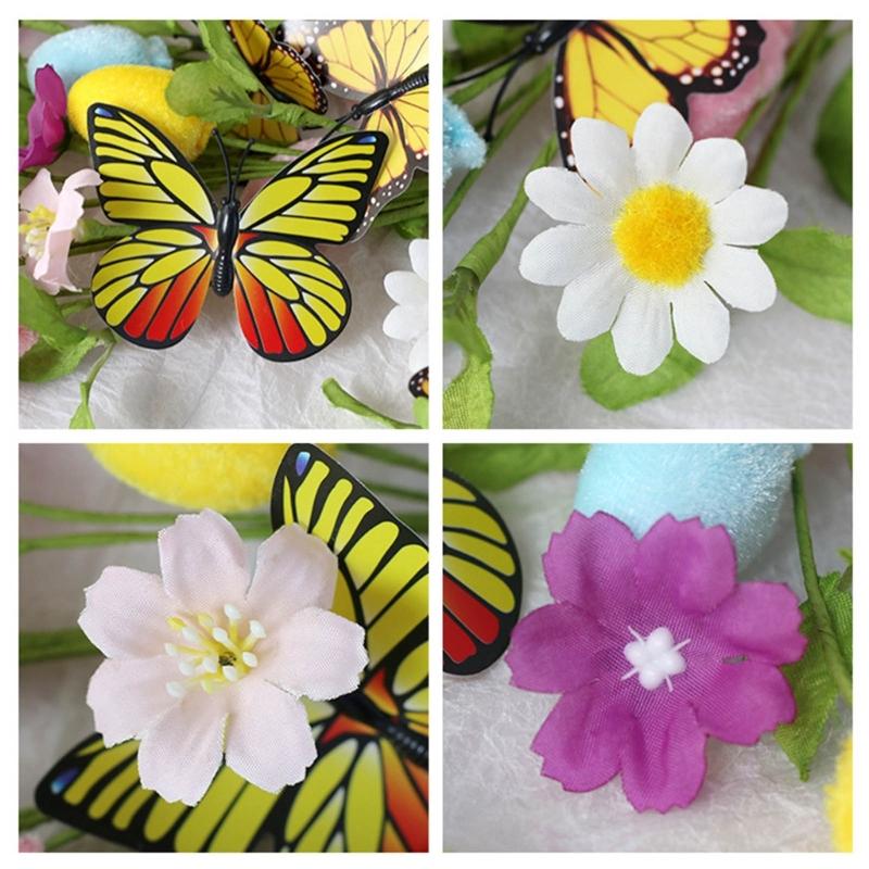 4Pcs Bendable Easter Eggs Butterfly Flower Stems Artificial Silk Flower for Vase Flower Arrangements Home Decoration
